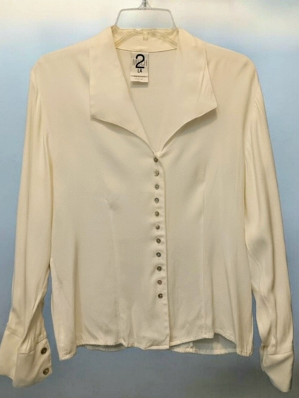 Vintage 90s 2MUCH LA Ivory Button-Up Blouse. Made in USA Elegant blouse